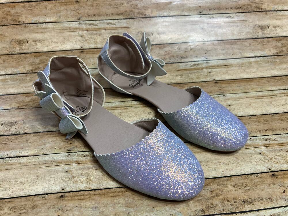 Monkey Feet Iridescent Glitter Flats with Bow Size 39 (fits like US 8)